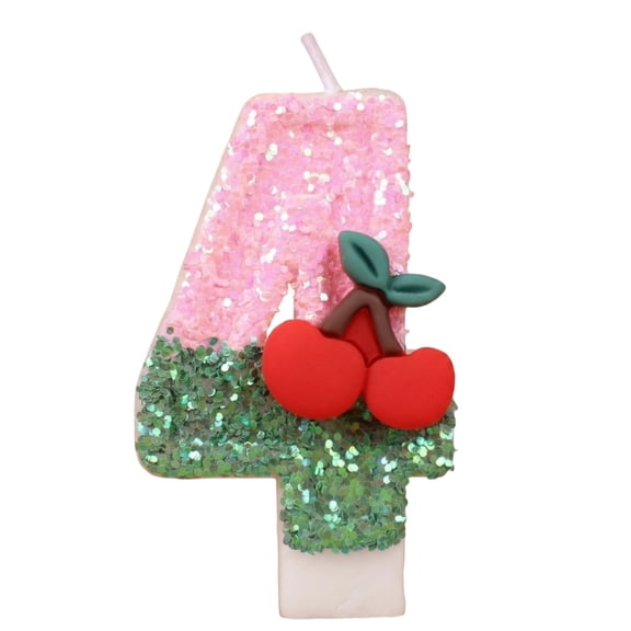 Women Birthday Candle, Cherry Accent Candle, Cherry Number Candle, Cherry Number Birthday Cake Candles, Cherry Theme Party Decoration Supplies, Cake & Cupcake Decoration Gifts, Cherry Number 4