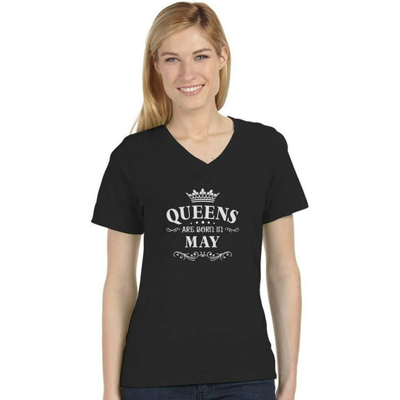 Women Birthday Gift QUEENS Are Born In May Women's Fitted V-Neck T-Shirt Large Black