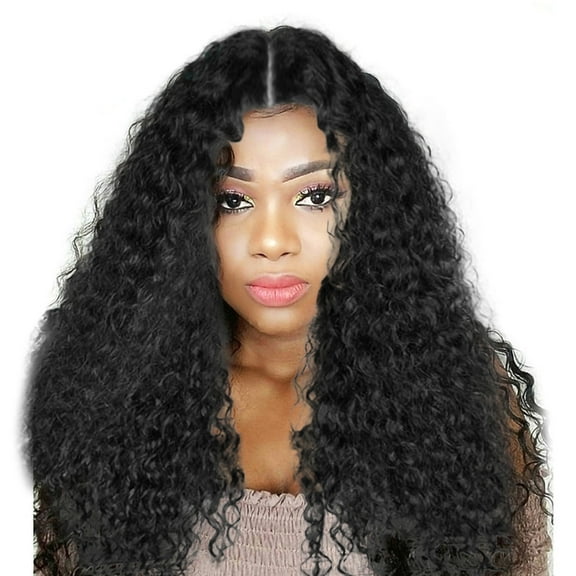 Women Black Brazilian Short Wavy Curly Parting High Temperature Fiber Wig Hair