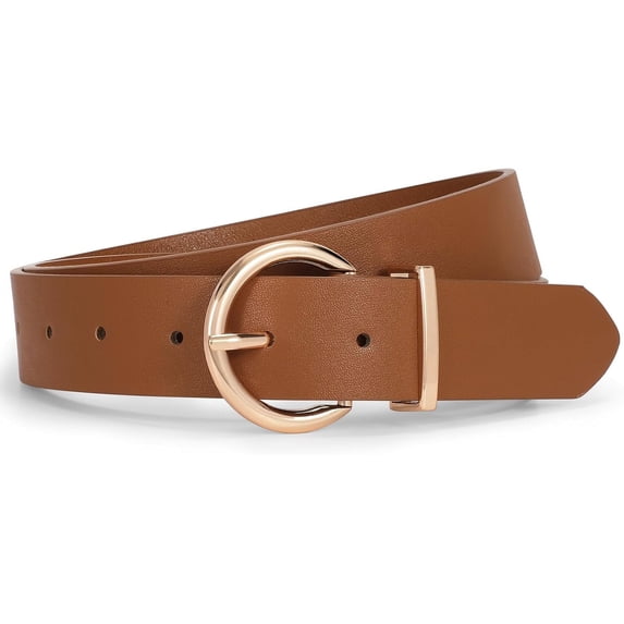 Women Black Casual Leather Belt with Gold Buckle Ladies Dress Belt for Jeans Pants