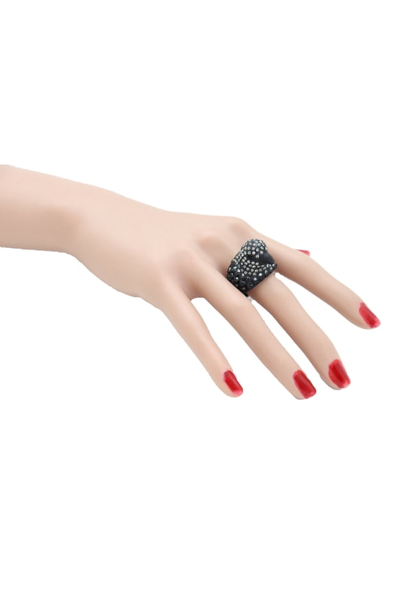 Women Black Color Metal Fashion Ring Bird Head Eagle Stretch Band Day Night Time