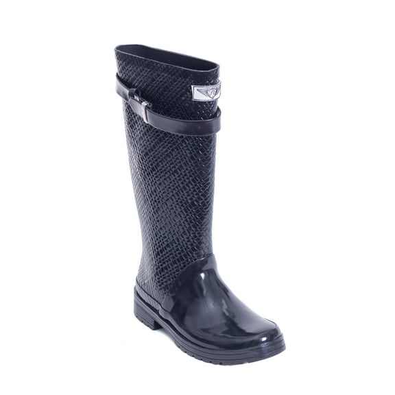Women Black Croco Rider Rubber Rain Boots