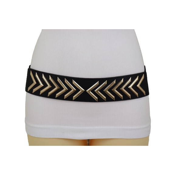 Women Black Elastic Fashion Belt Hip Waist Gold Arrows Charm Size S M