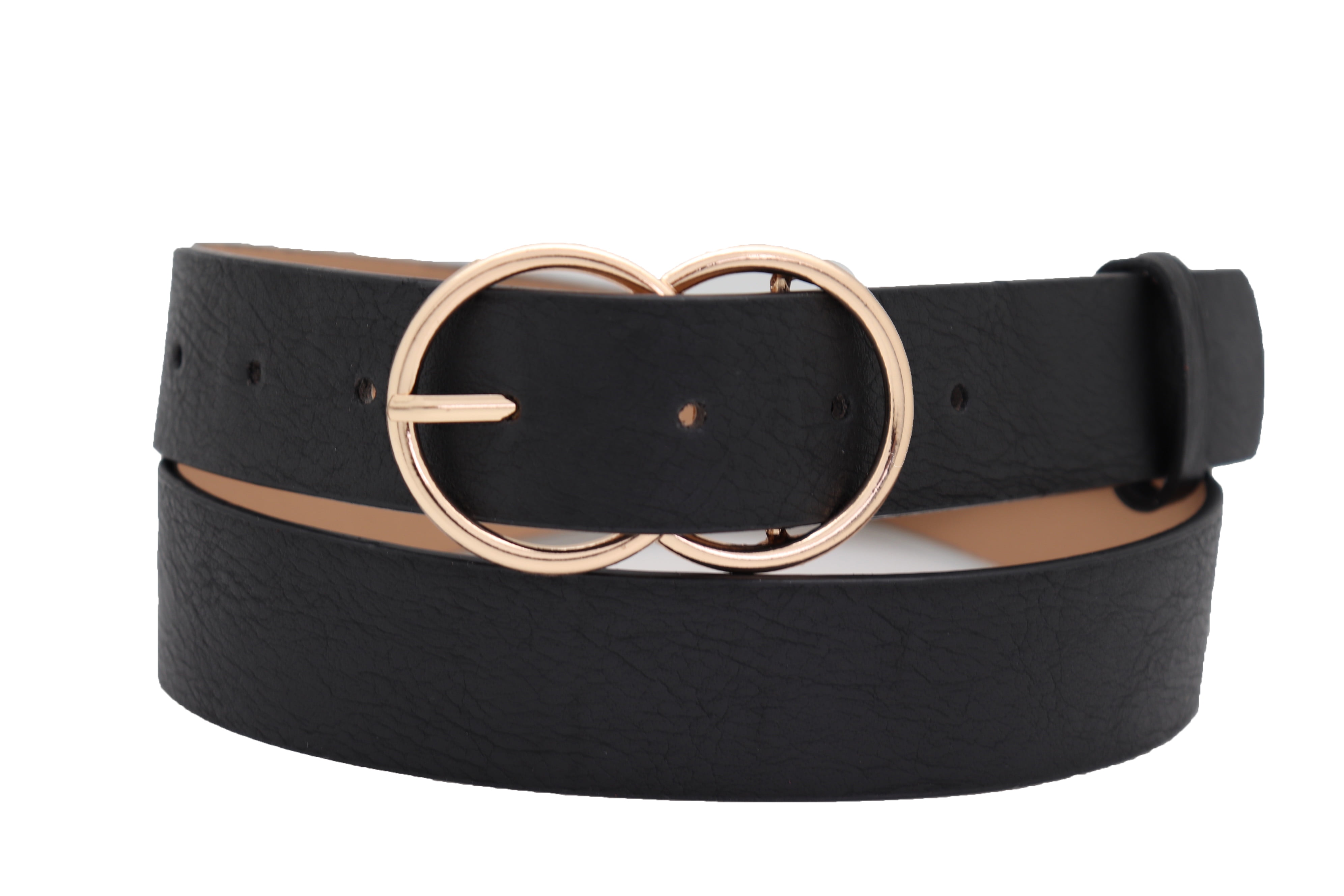 Large Women's Black Faux Leather Belt with Gold Buckle Plus Size L XL