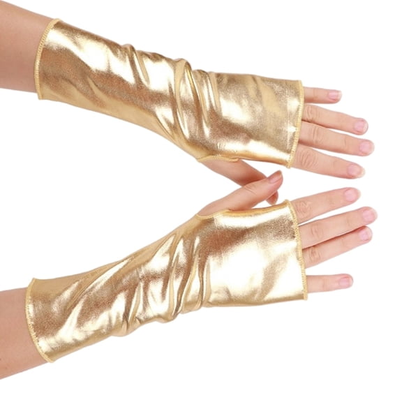 Women Black Glossy Fingerless Arm Gloves Style For Dance Costume Party