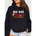 thumbnail image 1 of Women Black Hooded Sweatshirt With WE ARE FAMILY Christmas Print Multicolor Holiday Lettering Casual Pullover For Family Matching Outfits Cozy Winter Sweater For Christmas Thanksgiving Graduation Bir, 1 of 6