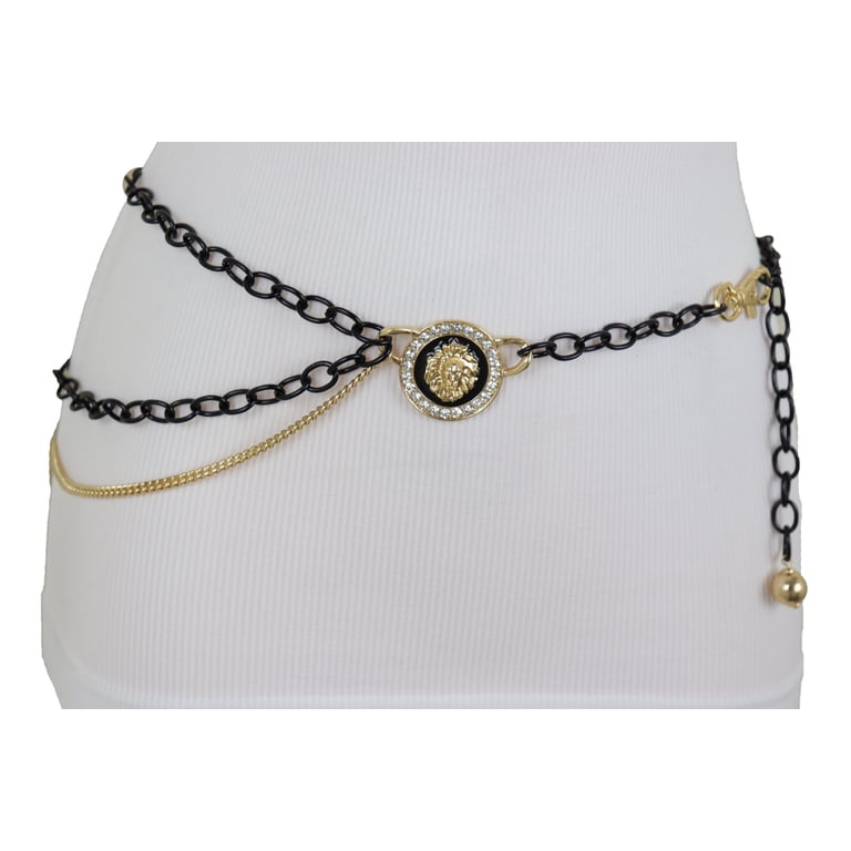 Women Black Metal Chain Fashion Belt Wave Gold Lion Charm  display picture 1