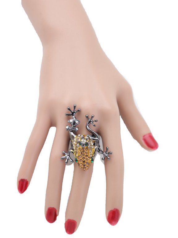 Women Black Metal Fashion Ring Jewelry Frog Animal Bling