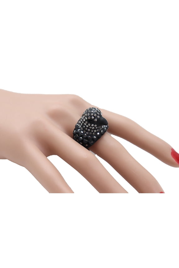 Women Black Metal Ring Bird Head Eagle Stretch Band Fashion Jewelry Accessory