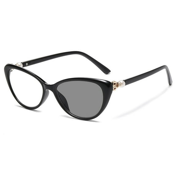 Women Black Multifocus Anti-blue Reading Glasses 3.00，Ladies Photochromic Gray Progressive Cat Eye Readers +3.00 Strength UV