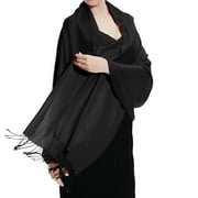 TZ PROMISE Women Black Pashmina Scarf Soft Solid Plain Shawl Wrap Fashion Warm Neck with Fringes