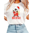 thumbnail image 1 of Women Black Santa Believe Christmas Graphic Tees Cotton Crew Neck Printed T-Shirt Tops White S-5XL, 1 of 4