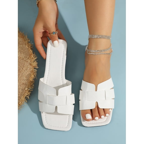 Women Black Snakeskin Embossed Slide Sandals Elegant Open Toe Sandals
