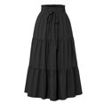 thumbnail image 1 of Women Black Solid Layered Pleated Skirt with Elastic Waistband, Flowy Casual Vacation Skirt, Comfortable High-Drape Bottom Garment for Spring Outdoor Trips, Sightseeing and Daily Leisure Styling, 1 of 7