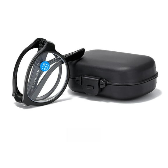 Women Black Spring Hinge Folding Reading Glasses HD Fashion Anti-Blue Light Presbyopia Glasses Square Plastic Foldable Readers with Case +1.50