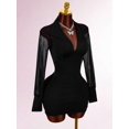 thumbnail image 1 of Women Black V-Neck Mesh Sleeve Bodycon Mini Dress, 1 of 9