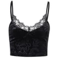 thumbnail image 1 of Women Black Velvet Camisole Gothic Punk Spaghetti Straps V-Neck Lace Crop Top, 1 of 19