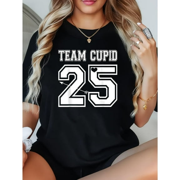 Women Black Vintage Cupid Graphic Tee Fit T-Shirt Top Casual Fashion Crew Neck Short Sleeve S-5XL