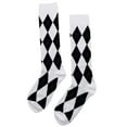 thumbnail image 1 of Women Black White Knee High Socks Argyle Diamond Plaid Lolita Student Stockings, 1 of 17