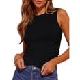 thumbnail image 1 of Women Black White U Neck Ribbed Crop Top Camisole Female Summer New Basic Elastic Tank Top U Neck Solid Tank Tops, 1 of 2