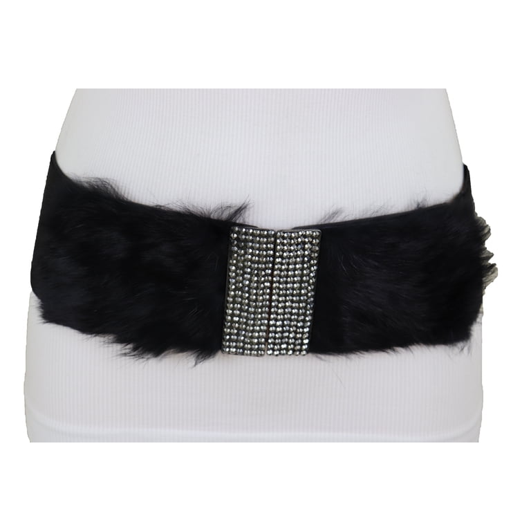 Wide Chunky Faux Fur Belt Adjustable Waist Belt Fashion Accessory Eilova Orityle Faux Fur Belt Women Punk Grunge Leather Wide  main image 4
