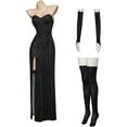 thumbnail image 1 of Women Black and White Striped Dress Adult Sexy Slim Slit Dress Strapless Evening Gown, 1 of 7