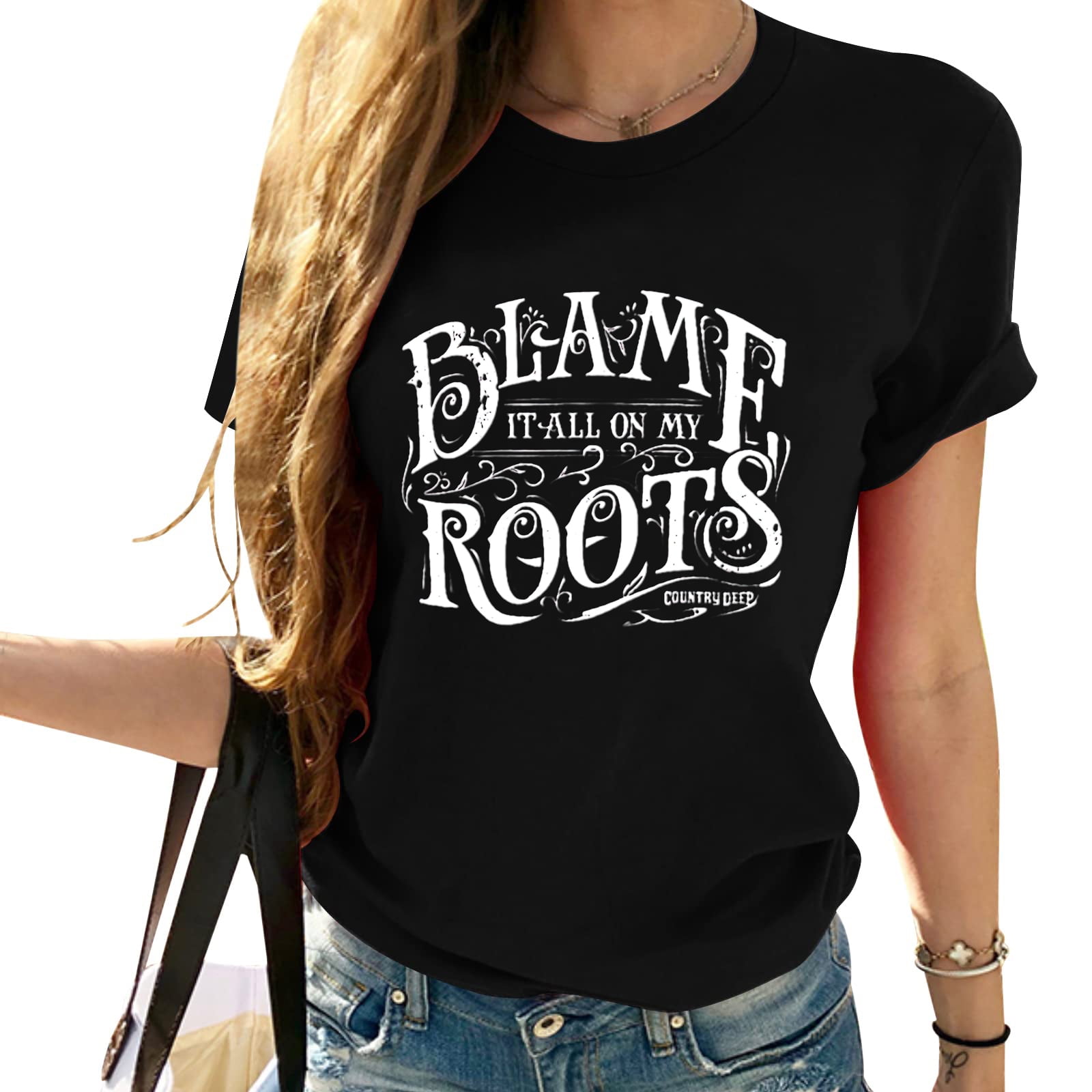Women Blame It All On My Roots T Shirt Country Music Cute Funny Graphic