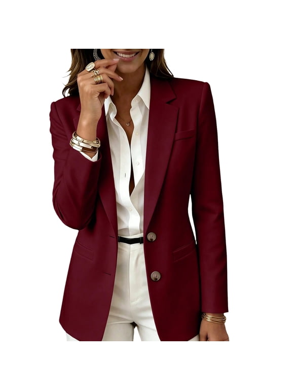 Women Blazer Coats Fall Suit Jackets Oversized Office Work Single Button Dressy Oversize,S