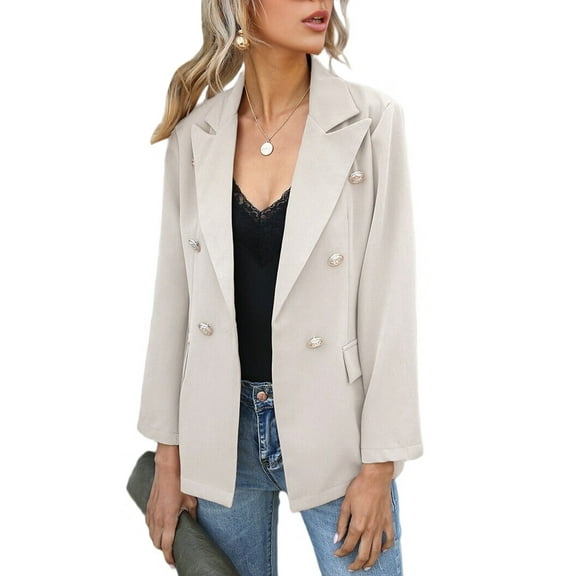 Women Blazer Jacket Business Casual Open Front Business Casual Lapel Elegant Coat with Pockets Apricot L