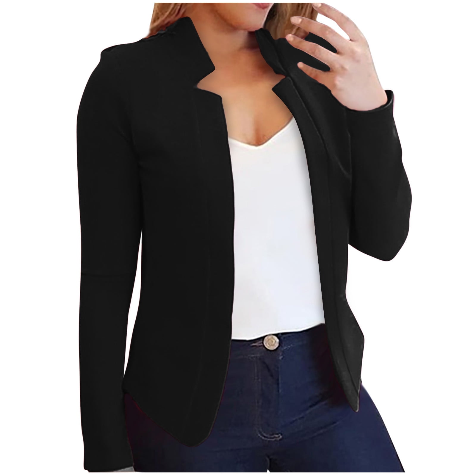 Ladies black top collarless jacket
