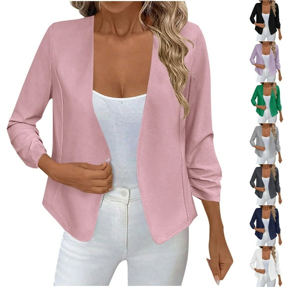 Women Blazer Jacket Open Front Cardigan Lightweight Casual Work Office Coat Long Sleeve Fashion Business Outerwear