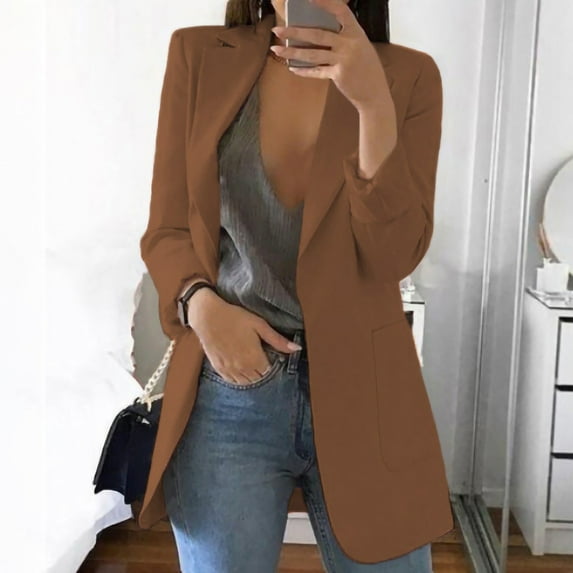 Women Blazer Jacket Winter,Blazers for Women Business Casual Jacket,Plus Size Womens Oversized Open Front Suit Work Office Coat Solid Ladies Long Sleeve Cardigan Outwear