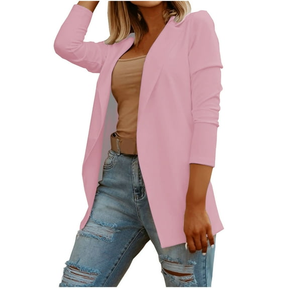 Women Blazer Long Sleeve Cardigan Lightweight Notch Lapel Collar Suit Solid Color Business Casual Trendy Outfits S-2XL