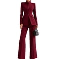 thumbnail image 1 of Women Blazer Pants Suit 2 Piece Outfits Casual Long Sleeve Blazer Set for Work Business Red XXL, 1 of 9