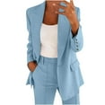thumbnail image 1 of Women Blazer Sets, Business Casual Pants Suit for Office Work, Button Notched Lapel Long Sleeve Open Front Blazer Jacket and Long Dressy Pants Pockets Fall Two Piece Outfits Light Blue, 1 of 4