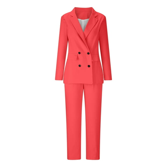 Women Blazer Sets Clearance,Work Elegant Business Blazer + Wide Leg Pants Set Womens Formal Loose 2 Piece Outfit Ladies Casual Work Wear Vintage Classic Solid Suit Jacket Wedding Trousers Suits