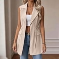 thumbnail image 1 of Women Blazer Vests Long Drawstring Waist Open Front Outerwear Gilet, Notch Lapel Business Casual Waistcoat with Pockets Beige XXL, 1 of 9