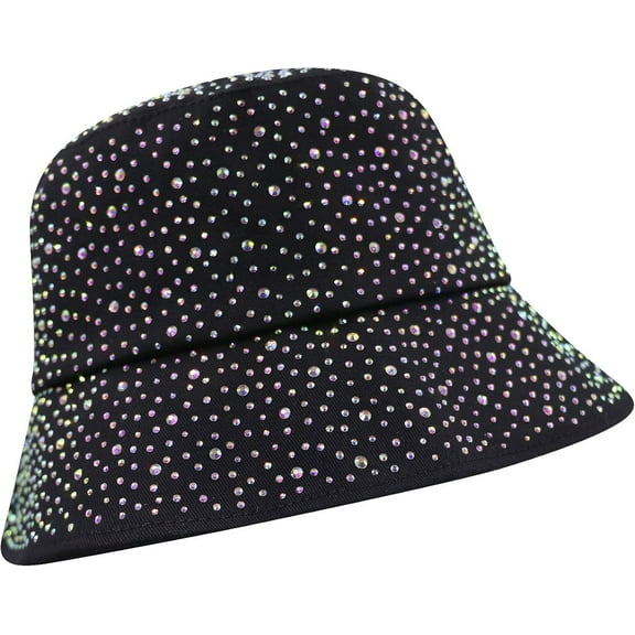 Women Bling Bucket Hat Studded Sparkle Shiny Crystal Bucket Sun Hat Packable Summer Outdoor Cap for Girls Teens Travel
