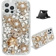 thumbnail image 1 of Women Bling Case Compatiable with iPhone 15 6.1", Sparkly Crystal Diamond Rhinestone Cute 3D Bear Handmade Pearl Flower Clear Cover with Soft Bumper Heavy Duty Protective Shell, 1 of 8