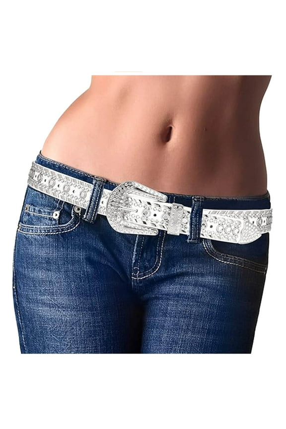 Women Bling Leather Belts For Jeans Pants With Fashion Silver Buckle Men's Belt Gear Men Mens Click Belt Chain Link Belt for Men Adaptive Belts for Men Dress Belt Men Leather Mens Belts Leather No