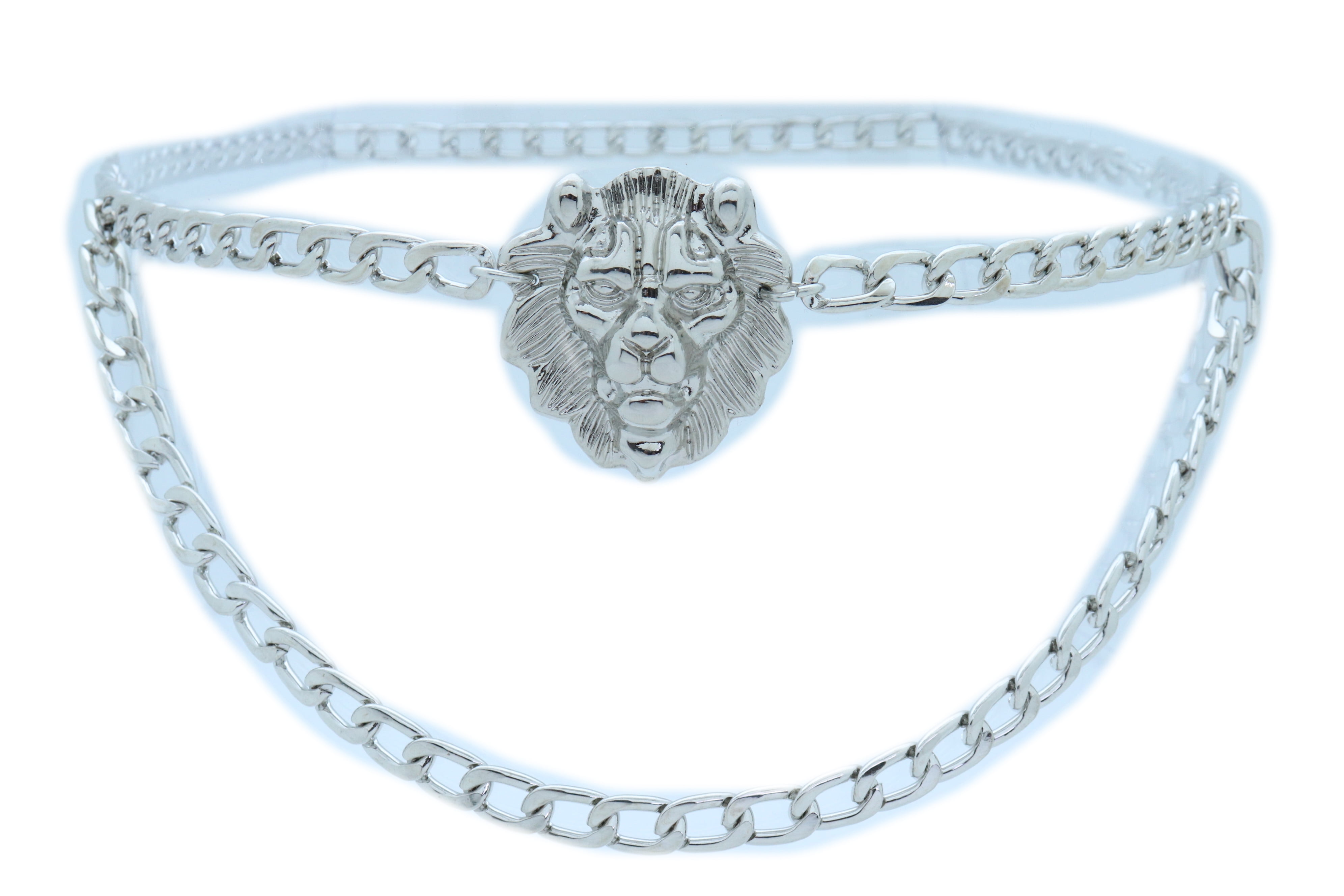 Women Bling Lion Head Charm Belt Waist Hip Silver Metal Chain XL XXL