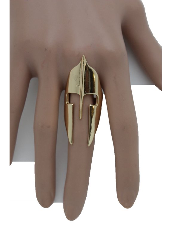 Women Bling Long Gold Metal Fashion Jewelry Ring Warrior War Helmet Size 7.5