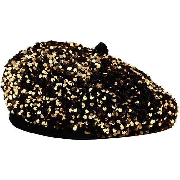 Women Bling Sequins Glitter Classic French Beret Performance Hat Slouchy Cap Beanie