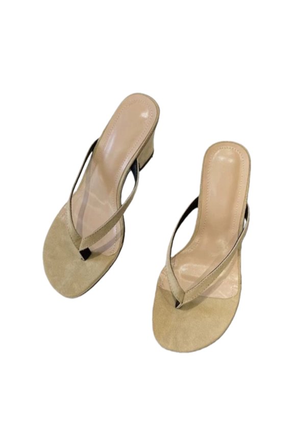 Women Block Heel Thong Sandals, Wide Fit High Heel Slide Slippers for Casual Wear