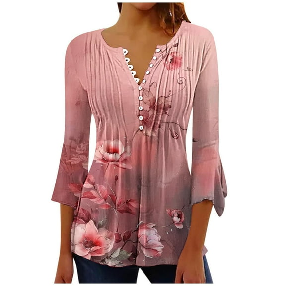 Women Blouse 3/4 Sleeve Petite, Blouses & Button-Down Shirts Petite Athletic Tops Women Black Summer Tops for Teens Women Outfits Sets Tummy Control