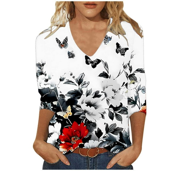 Women Blouse 3/4 Sleeve Petite, Blouses for Women Dressy Casual Yoga Tops Women Loose Black Summer Tops Plus Workout Tank Tops for Women Cropped