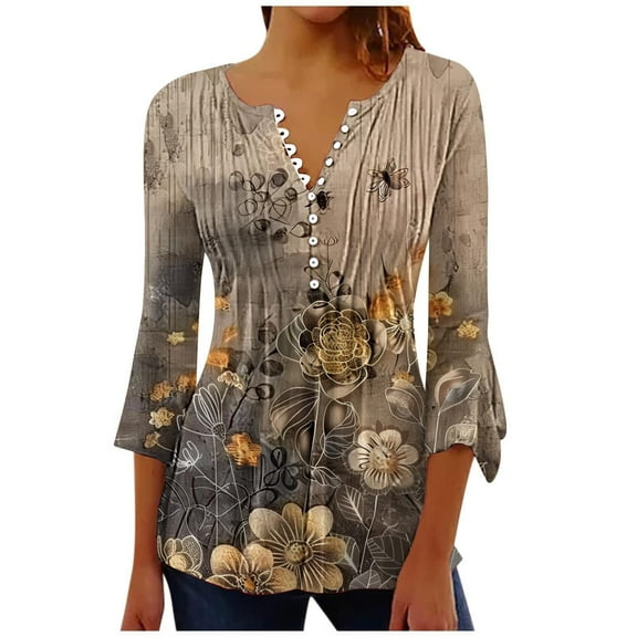 Women Blouse 3/4 Sleeve Petite, Blouses for Women Fashion 2025 Dressy Summer Cotton Tees for Women 2025 Cute Summer Tops for Women 2025 Trendy My Orders Placed my orders