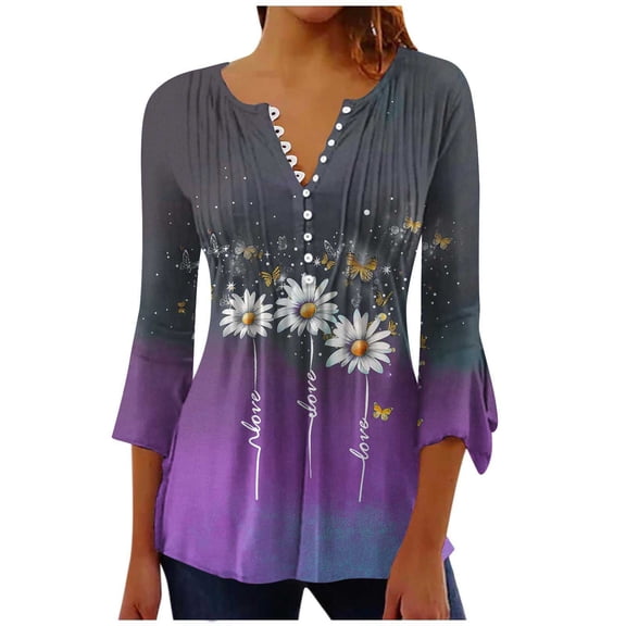 Women Blouse 3/4 Sleeve Petite, Button Down Blouses for Women Dressy Casual Fashion Womens Sports Tops Pastel Vacation Summer Tops for Women Over 50 Summer Shirts for Teens Modest my orders