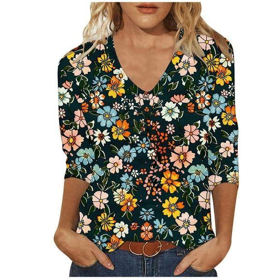 Women Blouse 3/4 Sleeve Petite, Button Down Shirts for Women Soft Basic Fitted Tees Women Summer Tops Fashion Evening Party Shirts White
