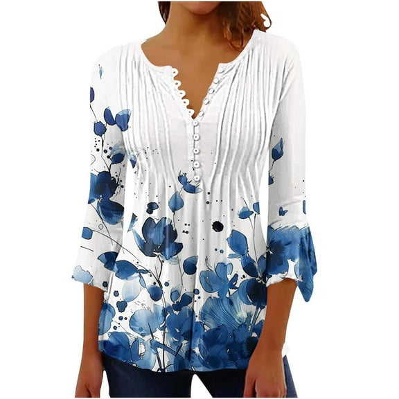 Women Blouse 3/4 Sleeve Petite, Button Down Shirts for Women White Graphic Tees Plus Size Women Summer Tops 2026 Generic Blouses for Women